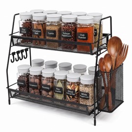 2 Etagen Gewürzregal Stehend, Metall Küchenregal Arbeitsplatte Küchen Organizer Regal Gewürzständer Stehend Küchenschrank Organizer doppelstöckiges Aufbewahrungsregal aus Schmiedeeisen