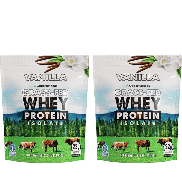 Opportuniteas Vanilla Whey Protein Powder - Grass Fed Whey Isolate + Real Sugar & Vanilla Flavor - Perfect for Shakes, Smoothies, Drinks, Cooking & Baking - Non GMO & Gluten Free - 5 lb
