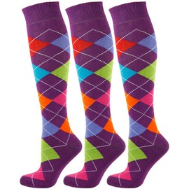 Mysocks Knee High Socks for Women and Men - 3 Pair Breathable Combed Cotton Seamless Toe Argyle Unisex Long Socks - Casual Knee Length Golf Socks