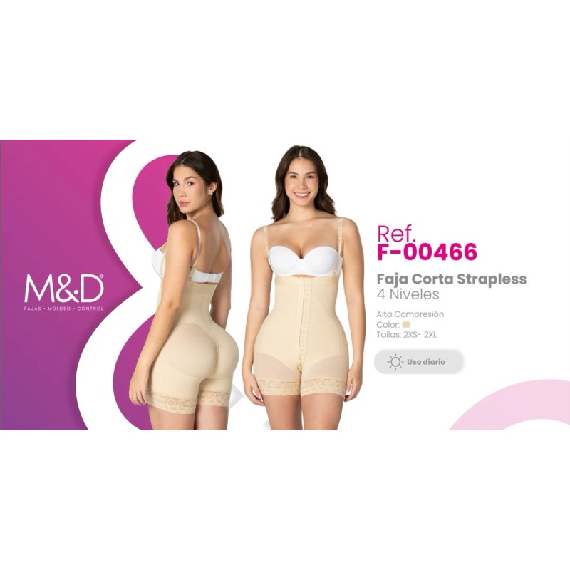 Fajas Colombianas Strapless M&d Uso Diario Postq 4 Broches Beige