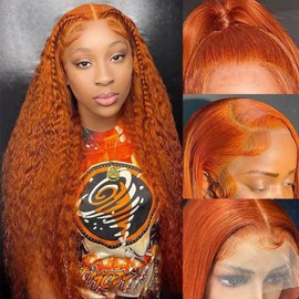 Daules Ginger Wig Lace Front Human Hair Deep Wave 13x4 Hd Transparent Lace Front Wig Human Hair for Women 180% Density Orange Colored Glueless Pre Plucked Natural Hairline 26 Inch