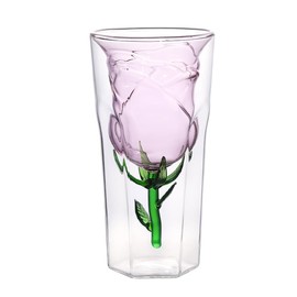 Handmade Rose Fancy Water Glasses, 6 OZ Modern Clear Glass Cups, Cute Glass Drinking Glasses, Double Wall Stemless Wine Glass, Unique Drinking Cups for Kitchen Cocktail Highball Juice