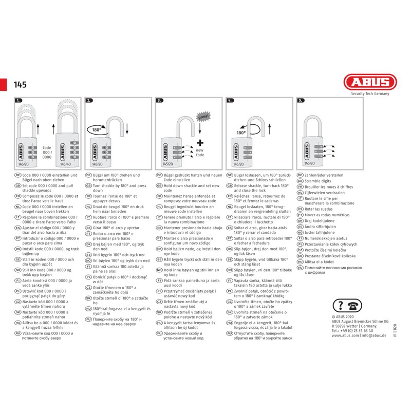 ABUS Combination Lock 145/20 Yellow - Suitcase Lock, Locker Lock