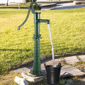 VEVOR Cast Iron Hand Water Pump, Vintage Pitcher & Stand 26'' Height, Max 20ft Depth, Easy Installation, Heavy-duty Well Pump, Antique for Yard, Garden, Farm, Green