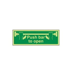 V Safety Glow In The Dark Push Bar To Open Door Sign - 300mm x 100mm - Rigid Plastic