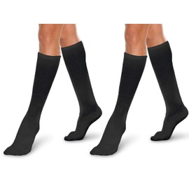 Core-Spun - Calcetines de compresión altos graduados de 10 a 15 mmHg (negro, mediano regular)