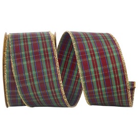 Bright Christmas Tartan Wired Ribbon - 2 1/2" x 20 Yards, Red, Green, Gold, Blue, Bright Plaid, Wreath, Gift Wrap, Bows