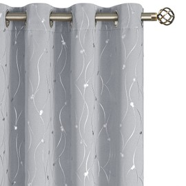 BGment Room Darkening Curtains 90 Inches Long, Grommet Thermal Insulated Blackout Curtains with Wave Line and Dots Printed for Bedroom, 2 Panels, Each 52 x 90 Inch, Light Grey