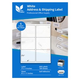 Anylabel 3-1/3" x 4" Shipping Address FBA Labels for Laser & Inkjet Printer - 6 Per Page Mailing Labels for Packages Permanent Adhesive Easy Peel (100 Sheets, 600 Labels)