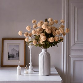 Artificial Flowers Indoor for Vase, 12PCS Fake Silk Mums Long Stem Flowers, Look Real Mini Chrysanthemum Floral Arrangements for Home Decorations (Beige)