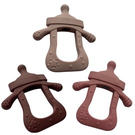 Generic 3 Pack Teether for Baby 100% Food Grade Silicone Baby Bottle Teether for Sucking Needs Baby Teethers Toys 0-24 Months Hand Pacifier BPA Free