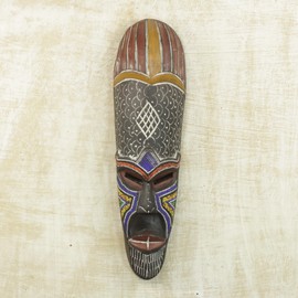 NOVICA Handcrafted Nigerian Beaded African Rubberwood Wall Mask, God's Bounty'