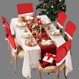 Zhongsheng 6Pcs Christmas Chair Covers for Dining Room Christmas Table Decoration Santa Hat Chair Back Cover for Xmas Restaurant Holiday Festival Party Decor