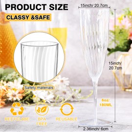 Gerrii 144 Pack Disposable Plastic Champagne Flutes Clear Hard Plastic Champagne Glasses 6 oz Ideal for Home Daily Life Wedding Toasting Drinking Champagne Party Supplies Bulk