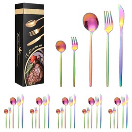 30PCS Juego de Cubiertos de Acero Inoxidable,Juego de Cubiertos Acero Inoxidable para 6 Personas,Incluye Cuchillos,Cucharas y Tenedores,Portátiles y R