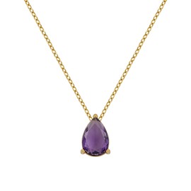 Generic Ellume Creations 18k gold plated stainless steel custom teardrop zircon gemstone birthstone necklace (Amethyst (February)), 40mm length