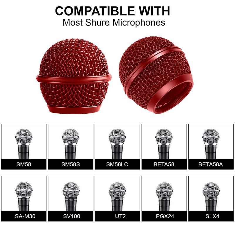4 x Microphone Head Replacement, Steel Mesh Microphone Heads, Grid