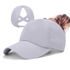 ZTL Women's High Ponytail Baseball Cap Performance Running Hat Quick Dry Mesh Sports Cap Adjustable Unstructured Dad Trucker Hats Light Grey