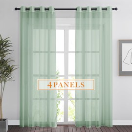 RYB HOME Sheer Curtains 84 Inches Long for Living Room, Light Filtering Grommet Solid Sheer Window Panels, Lightweight Elegant Curtains for Bedroom, Office, Sage Green, W54 x L84, 4 Pieces