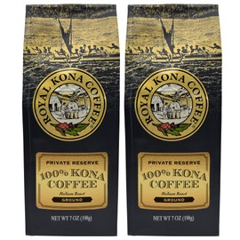 ROYAL KONA COFFEE Ground - 100% Hawaiian Kona Coffee, Private Reserve, Medium Roast, (Pack of 2)