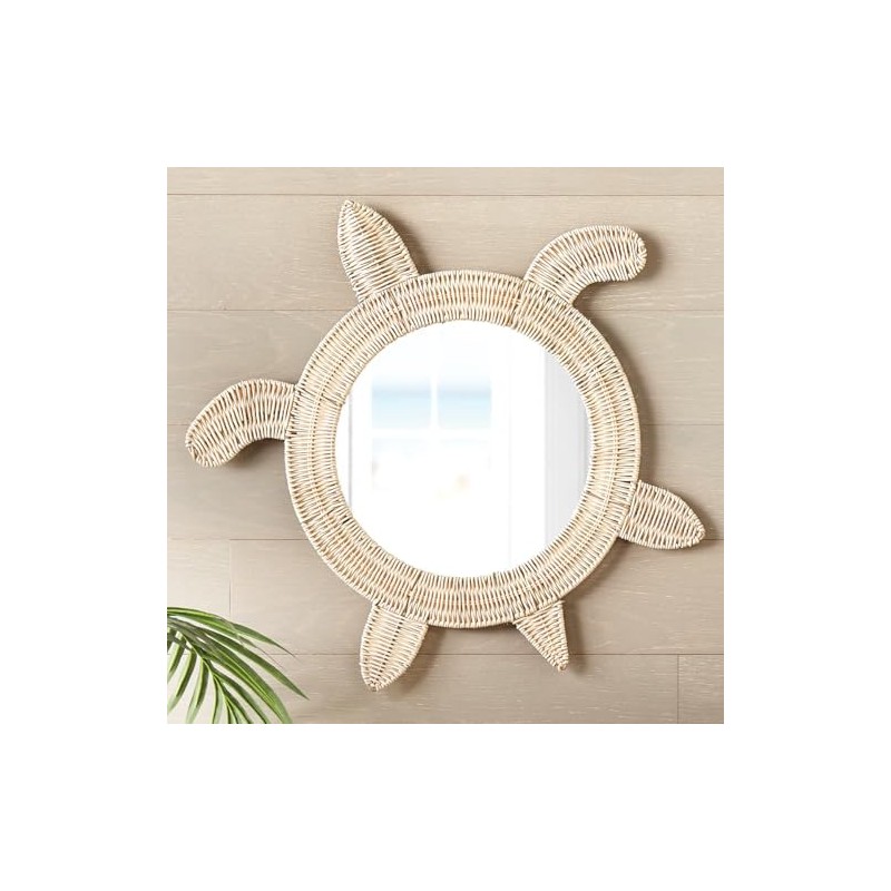 BLACK FOREST DECOR Wicker Sea Turtle Mirror, Decorative Accent, 24"