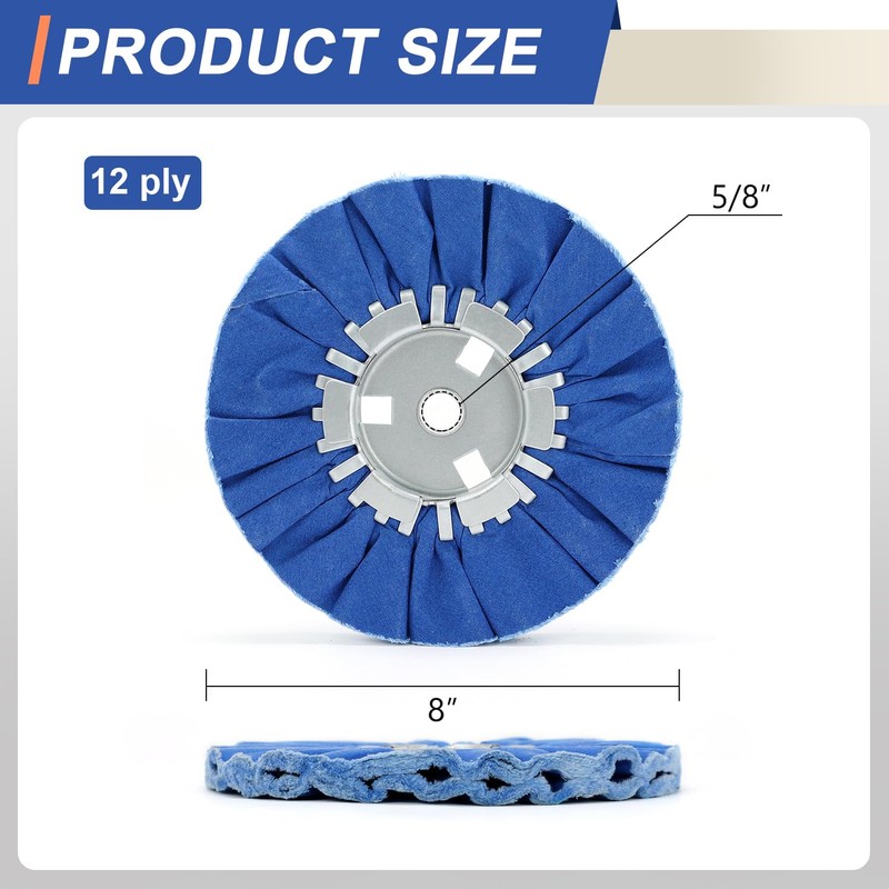 QZATTCAEN 8" Blue Airway Buffing Wheel,5/8'' Arbor Hole,12 Plys/Coarse Polishing