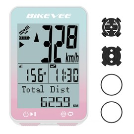 Bikevee GPS Bike Computer Wireless with Auto Backlight, IPX7 Bicycle Odometer MPH KM/H, Bike Speedometer with Cycling Speed Tracker 2.4'' LCD Display - Pink & Green Gradient