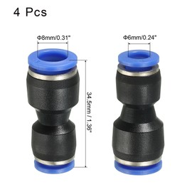 uxcell Push to Connector Fitting, 8mm to 6mm Tube OD Quick Connect Air Line Hose Pipe Fitting Straight Pneumatic Connector, Black 4Pcs