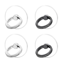 Exoer Transparent Cell Phone Ring Stand Holder Phone Ring Holder Finger Grip Loop Finger Ring Stand (2 Silver 2 Black (Round))