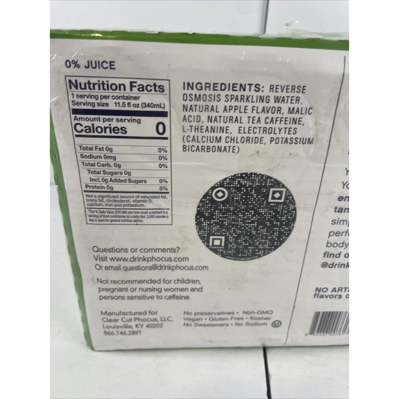 Phocus Crisp Apple Caffeinated Energy Sparkling Water 11.5 fl oz