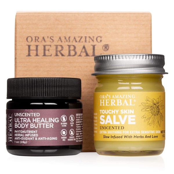 Ora's Amazing Herbal, Eczema Relief, Touchy Skin Salve, Ultra Healing Body Butter, Eczema Cream, Eczema Balm, Herbal Salve, Travel Size, 1oz each