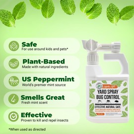 Mighty Mint Peppermint Oil Lawn & Yard Bug Control Spray – Natural Outdoor Pest Repellent for Fleas, Ticks, Mosquitoes, Ants, and More – Plant-Based, Extra-Strength Formula – 32 oz (Pack of 2)