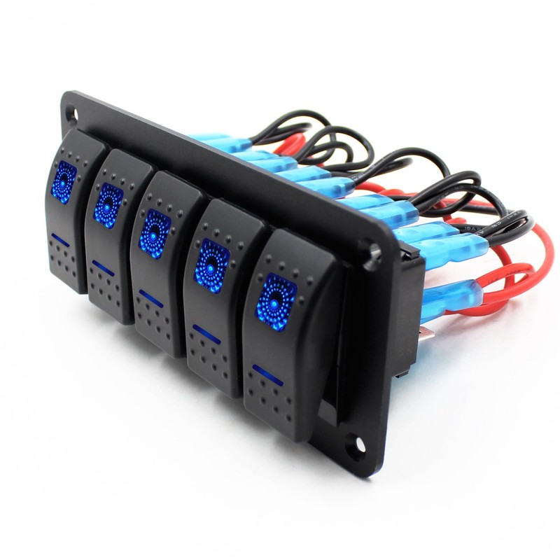 FXC Rocker Switch Aluminum Panel 5 Gang Toggle Switches Dash