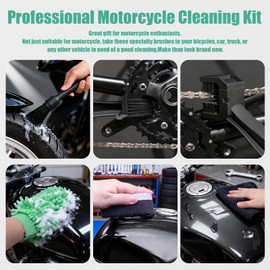 9 Pakcs Motorcycle Cleaning Kit, Chain/Tire/Wheel/Engine Brush, Motorcycle Overal Cleaner Tools Kit with Hard Reach Brush Wash Mitt Towel Applicators Polishing Sponge, Chain Cleaning Kit for Car Bike