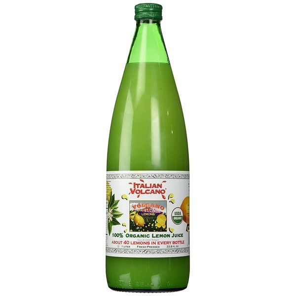 Volcano Bursts Organic Italian 100% Organic Lemon Juice In Glass Bottle, 33.8 oz | Pack of 1