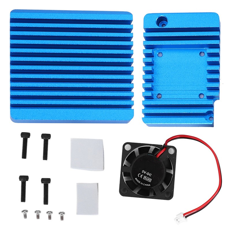 Blue Aluminum Alloy Mini Router Shell Case with Cooling Fan