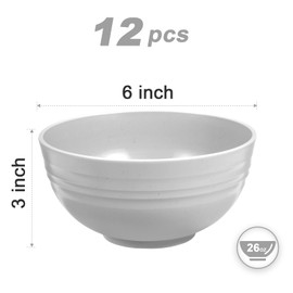 HEYCOME 12 Pcs Unbreakable Rice Bowls Set, 26 Oz Wheat Straw Bowls Set, Microwave & Dishwasher Safe Bowl for Kitchen, Reusable Plastic Bowl for Soup, Salad and Snack, BPA Free, White Gray
