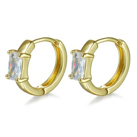 14k Gold Plated Gold Hoop Earrings for Women, Women's Cubic Zirconia Hoop Earring,Trendy Jewelry Gifts for Women, Brass, Cubic Zirconia