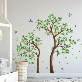 SMAOSTORE Fresh Green Tree Sticker Stylish Living Room Sofa Dining Room Entrance Hall Kids Room Bedroom Kindergarten Classroom Background Wall Waterproof Removable Wall Paper Wallpaper Sticker