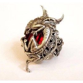 MayiaHey Red Stone Dragon Ring, Vintage Wings Dragon Biker Ring for Men, Red Crystal Dragon Animal Ring Gothic Dragon Totem Jewelry, Rhinestone Dragon Ring Punk Dragon Animal Biker Ring for Boys (Q)