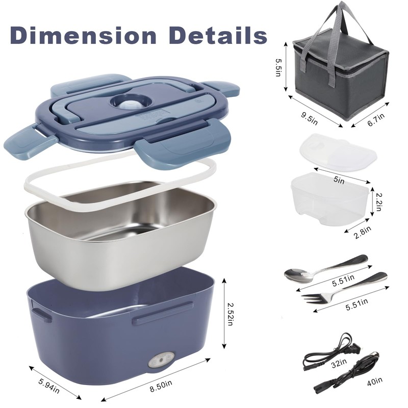 SOHIDA Electric Lunch Box, 12V/24V/110V Portable Food Warmer with SS