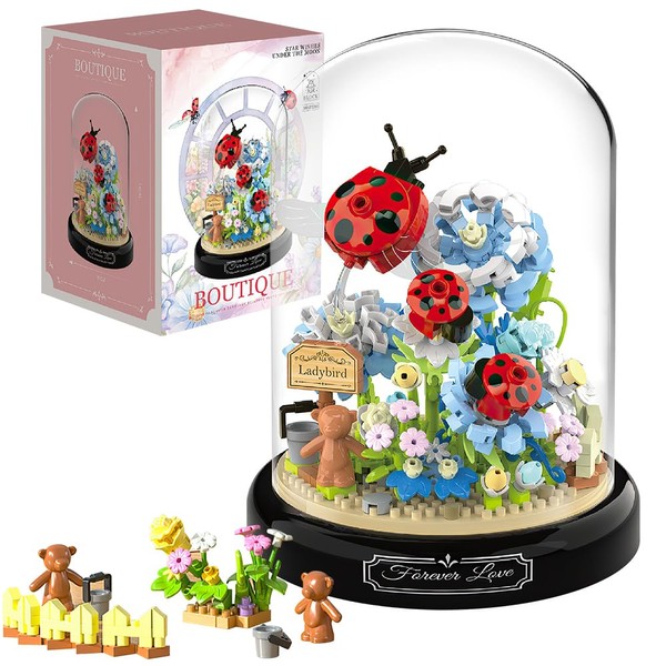 Lotvic Flower Building Blocks Set, 596 Pieces Seven Point Ladybird