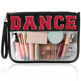 BuyCard Dance Recital Gifts, Clear Makeup Letter Bag, Chenille Letter Patch Cosmetic Bag, Dance Competition Gift, Toiletry Pouches with Zipper, Waterproof Travel Purse for Girl Women Appreciation