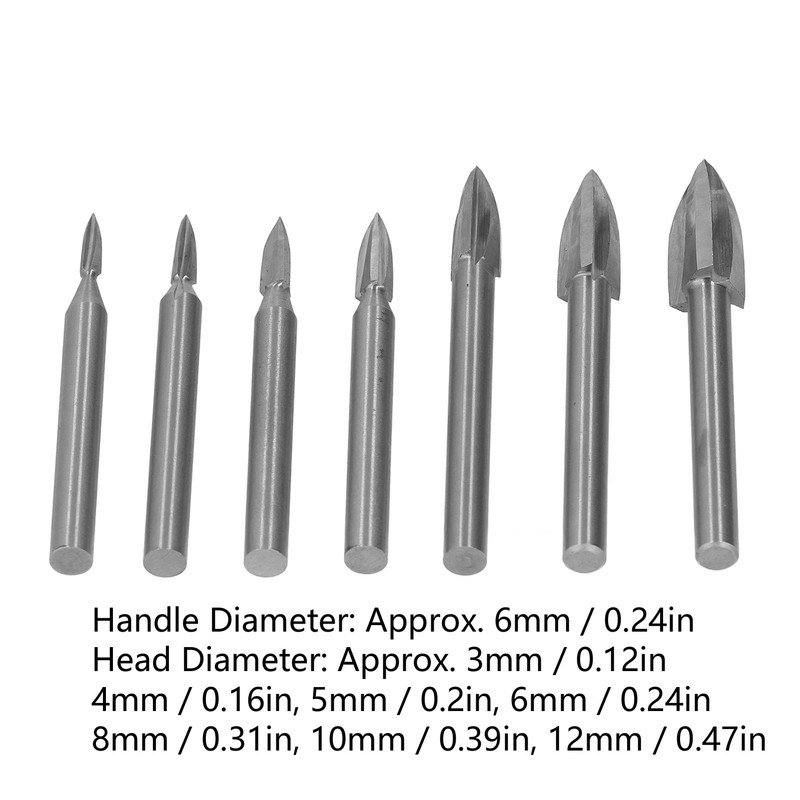 7Pcs Engraving Drill Bit 6mm Shank High Speed Steel Carving