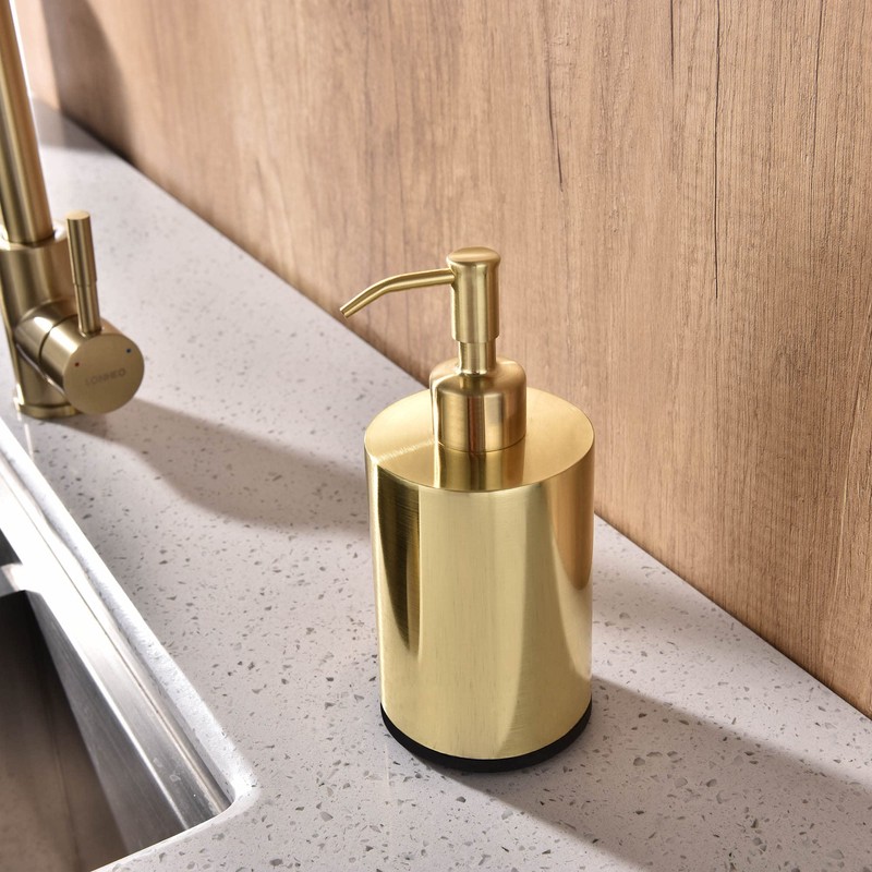 Stainless Steel Refillable Soap Dispenser - 15oz Bottle, Anti-Rust Gold,