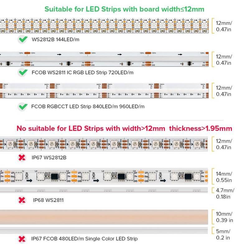 BTF-LIGTHING Transparent Strip Light Clips,Self Adhesive with Screws Mounting Holder,