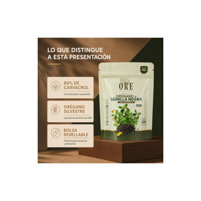 ORE Cápsulas de Aceite de Orégano con Semilla Negra, MCT