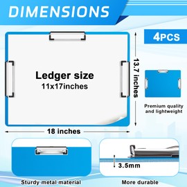 Tenceur 4 Pcs 11x17 Clipboard Three Clip Blue Extra Large Clipboard Horizontal Drawing Board 11 x 17 Inch Art Sketching Landscape Board for School Office Students Teachers Supplies
