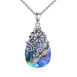 POPLYKE Sterling Silver Moonstone/Abalone Shell/Turquoise Filigree Drop Necklace Jewelry for Women, Sterling Silver