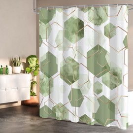 Litabel Modern Extra Long Shower Curtain for Bathroom, Sage Green Geometric Art Decor Waterproof Bath Curtain, Abstract Fabric Shower Curtain Sets for Home Decor, 72x84 Inch